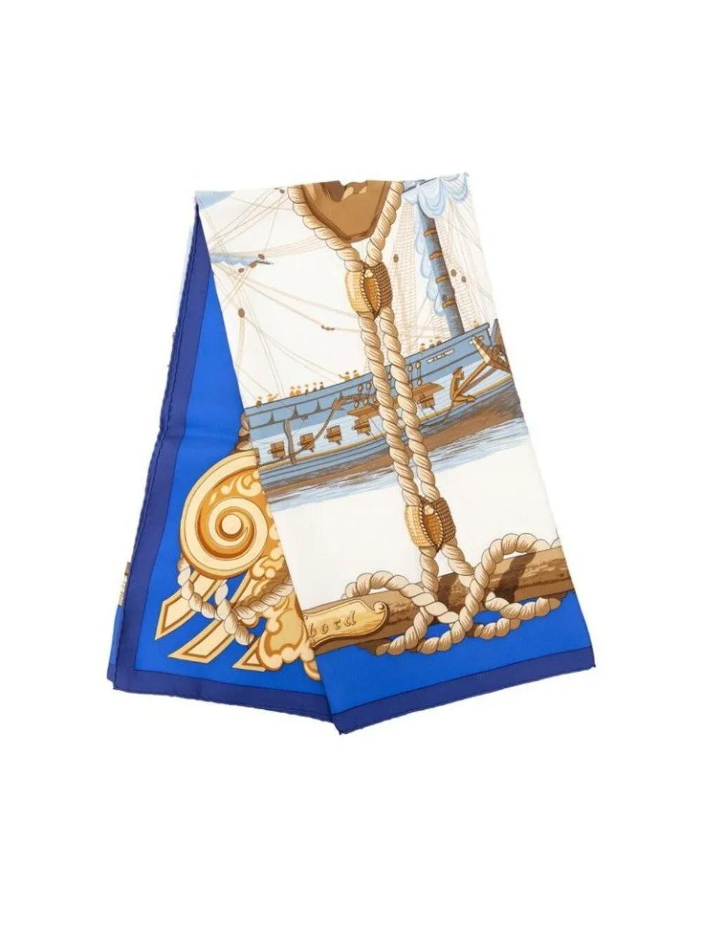Hermes Carre 90 Tribord Sailing Ship Scarf Blue Multicolor Silk